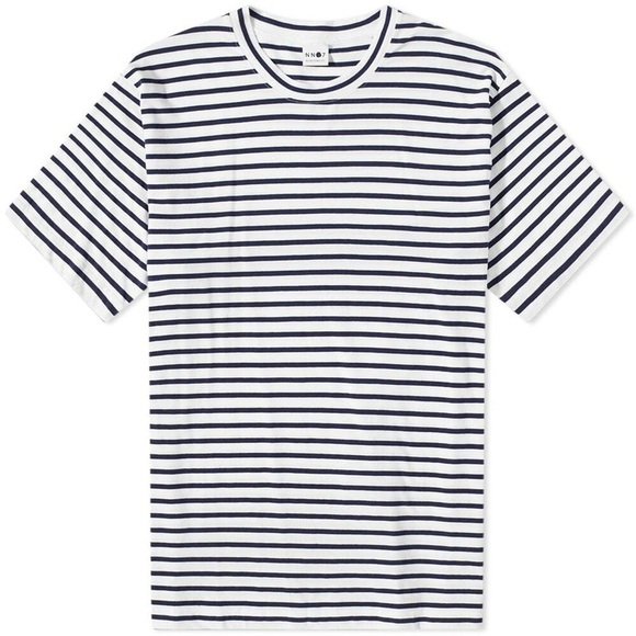 NN07 NO NATIONALITY Kurt SS Tee Navy Stripe - L - Picture 3 of 4